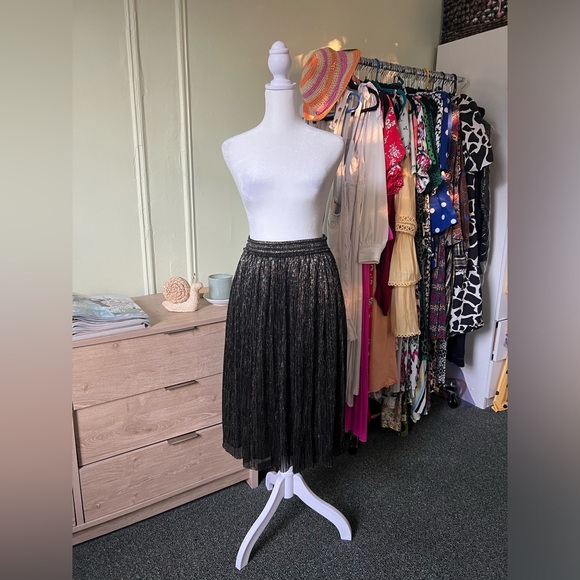 ZARA A-Line Silver Gold Metallic Threads Elastic High-Waist Knee-Length Skirt S - Picture 7 of 16